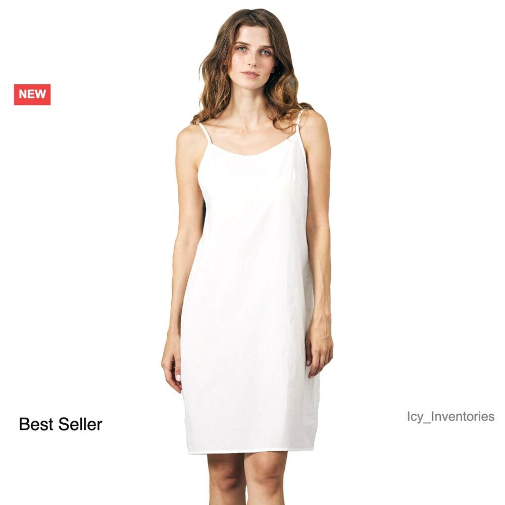 Cotton Slip Dress Adjustable Straps Round Neck Elegant Minimal Chic Loungewear